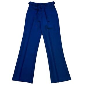 VTG‎ 60s Royal Blue Wide Leg Belted High Waist Pants Womens 28x32 Hippie Retro